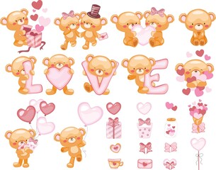 cute teddy bear love set vector