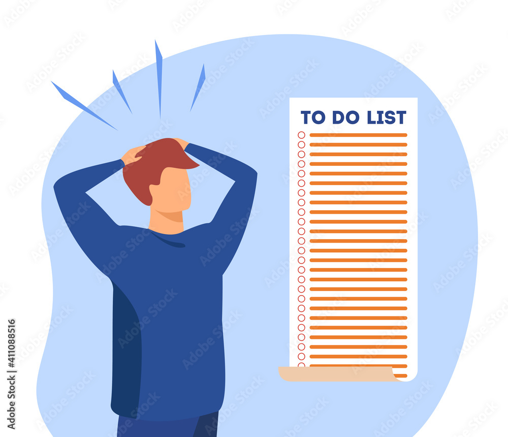 Canvas Prints man looking at too long to do list. panic, overwork, deadline. flat vector illustration. time manage