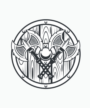 Viking axe and shield logo trendy design. Viking trendy Tattoo design.