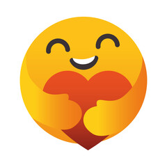 Care emoji hugging a red heart, colorful design