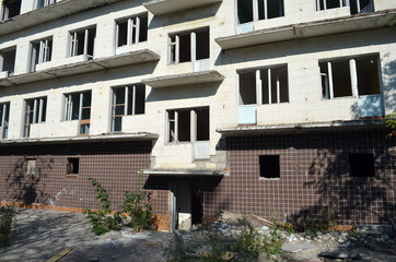 Ghost town in Eastern Europe.Former Soviet kids camp.Ukraine gets rid of the consequences of communism. Ruins. Kiev Region,Ukraine