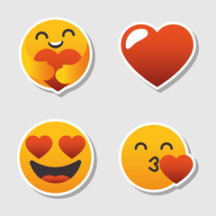 icon set of heart and emojis, colorful design