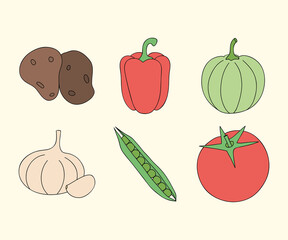 potato and vegetables icon set, flat style