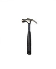 Small hammer with black handle, hammer is a tool for hammer nails, Isolated on white background and clipping path.