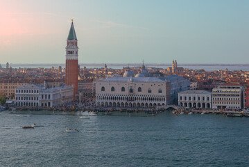 Fototapeta premium Aerial view of the Doge's Palace on September evening. Venice, Italy