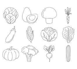 icon set of vegetables, line style