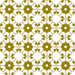 Ornate flower effect geometric shapes grid pattern in gold color on a white background, vector illustration