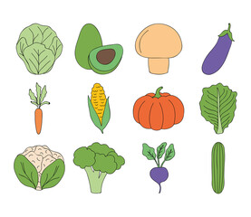 icon set of vegetables, flat style