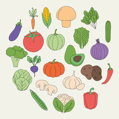 healthy vegetables icons around, flat style