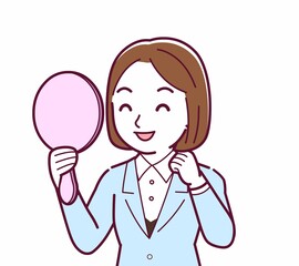 Young woman in a light blue suit