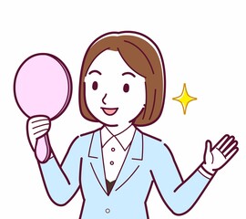 Young woman in a light blue suit