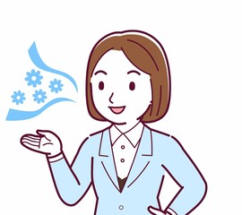 Young woman in a light blue suit