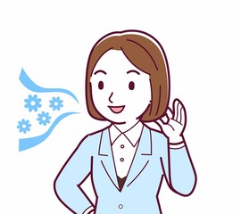 Young woman in a light blue suit