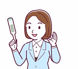 Young woman in a light blue suit