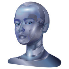 Futuristic female robot head vector isolated illustration