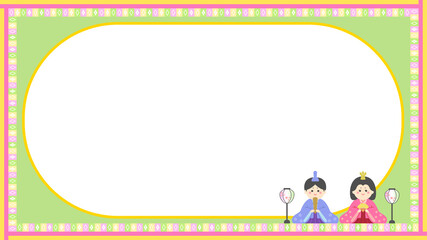 ひな祭り お雛様 お内裏様 背景素材 カラフル 横位置 16対9サイズ 白スペース