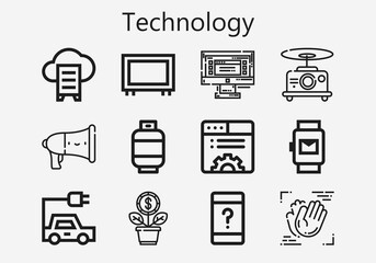 Premium set of technology [S] icons. Simple technology icon pack. Stroke vector illustration on a white background. Modern outline style icons collection of Motion, Monitor, Growth, Gas