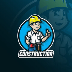 construction mascot logo design with modern illustration concept style for badge, emblem and tshirt printing. smart construction illustration.