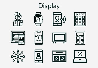 Premium set of display [S] icons. Simple display icon pack. Stroke vector illustration on a white background. Modern outline style icons collection of Laptop, Responsive, Phone, Calculator, Big screen