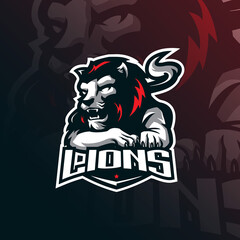 lion mascot logo design with modern illustration concept style for badge, emblem and tshirt printing. angry lion illustration for sport team.