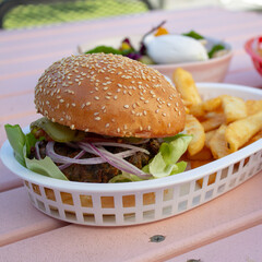 Fresh beef burger and chips