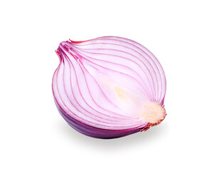 Red sliced onion isolated on white background