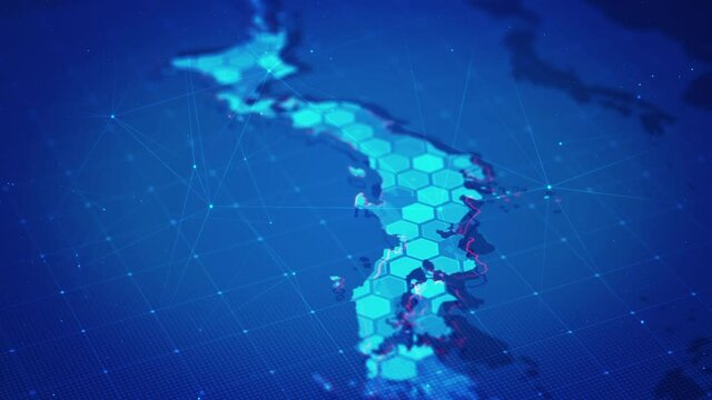 Digital hexagons in japan map. Technology digital map of cyber security or futuristic technology business concept.