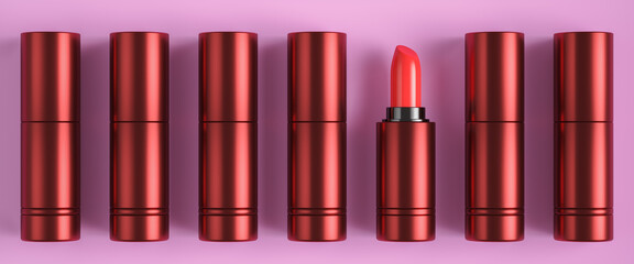 the red lipstick on pink backdrop, abstract background for ads branding or presentation. 3d rendering