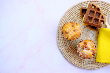 bakery and cake on table background, homemade and healthy food