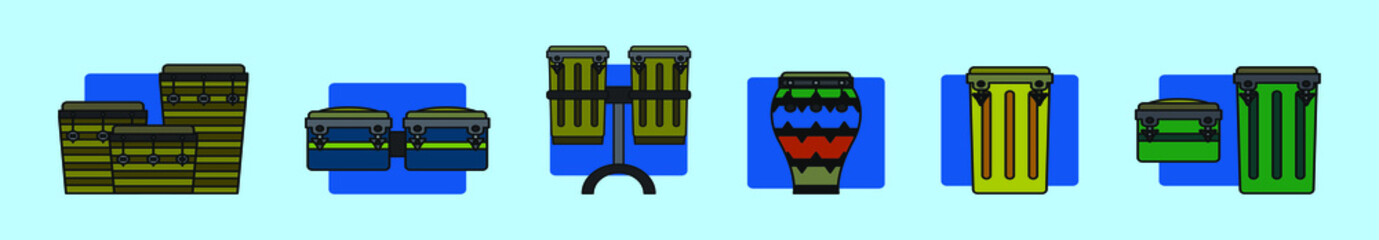 set of conga cartoon icon design template with various models. vector illustration isolated on blue background