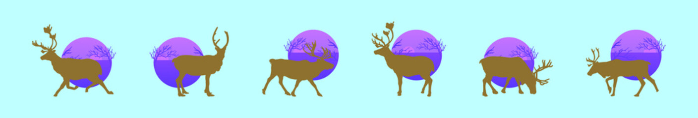 set of deer or caribou cartoon design template with various models. vector illustration isolated on blue background