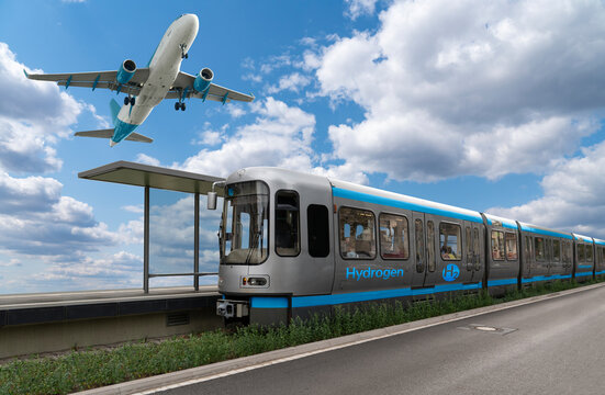 A hydrogen fuel cell train and airplane. New energy sources
