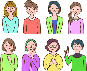 笑顔の女性　8人　セット