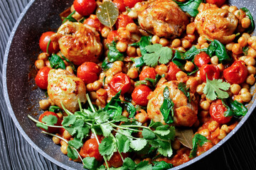 Traditional chicken and chickpea curry,  top view