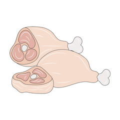 Chicken thighs vector illustration, isolated colored hand drawn linear style 