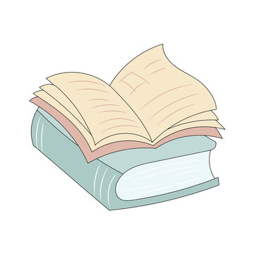Stack of book vector illustration, isolated colored hand drawn linear style 