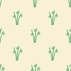 Bamboo Stems with Green Leaves on Yellow Background seamless