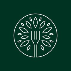 fork tree food leaf round line outline monoline logo vector icon illustration