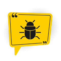 Black System bug concept icon isolated on white background. Code bug concept. Bug in the system. Bug searching. Yellow speech bubble symbol. Vector.
