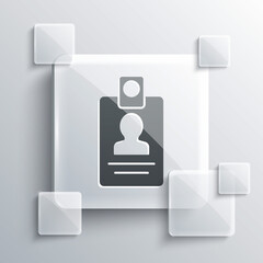 Grey Identification badge icon isolated on grey background. It can be used for presentation, identity of the company, advertising. Square glass panels. Vector.
