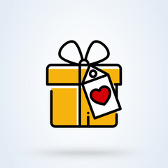 Valentines hearts with gift box line sign icon or logo. gift box concept. suitable for advertising and promotion linear app vector illustration.