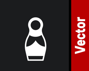 White Russian doll matryoshka icon isolated on black background. Vector.
