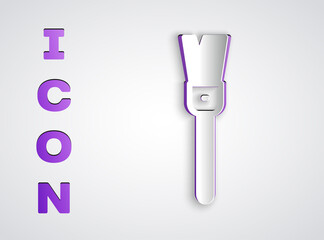 Paper cut Paint brush icon isolated on grey background. For the artist or for archaeologists and cleaning during excavations. Paper art style. Vector.