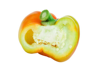 Red and green raw bell pepper, isolated background