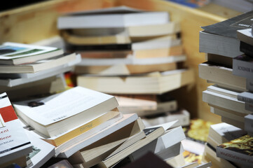 Library. Books placed in a library waiting to be read.