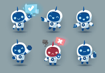 set of funny cartoon modren robots mascot - obrazy, fototapety, plakaty