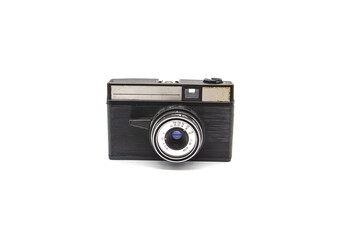 Vintage old photo camera on the white background