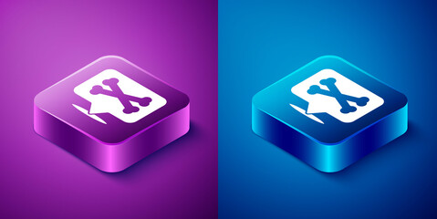 Isometric Location pirate icon isolated on blue and purple background. Square button. Vector.