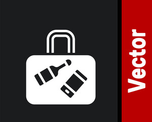 White Suitcase for travel icon isolated on black background. Traveling baggage sign. Travel luggage icon. Vector.