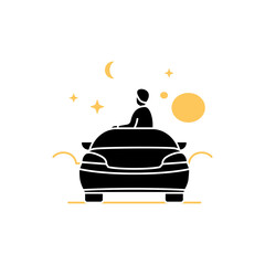 Fototapeta premium Car night glyph icon. Relaxing alone inside my own comfortable car. Watching stars, thinking concept. Quiet rest.Filled flat sign. Isolated silhouette vector illustration